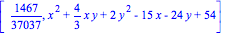 [1467/37037, x^2+4/3*x*y+2*y^2-15*x-24*y+54]